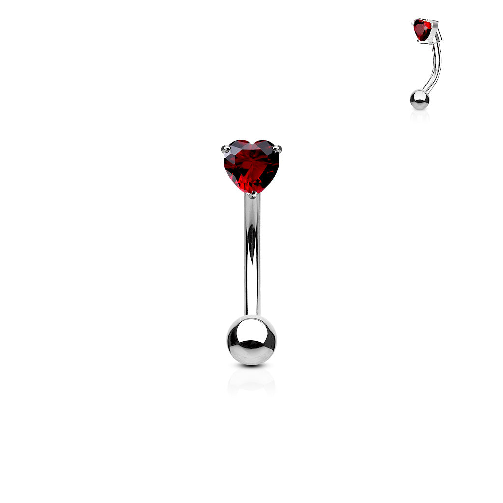 Heart CZ Prong Set Top Surgical Steel Eyebrow Rings